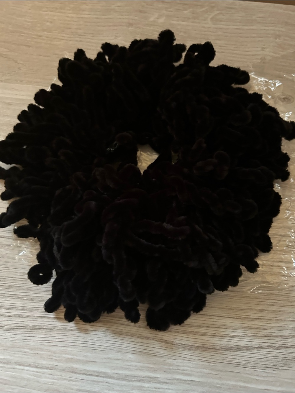Plush Velvet Black Hair Scrunchie - Soft Gathered Ponytail Accessory